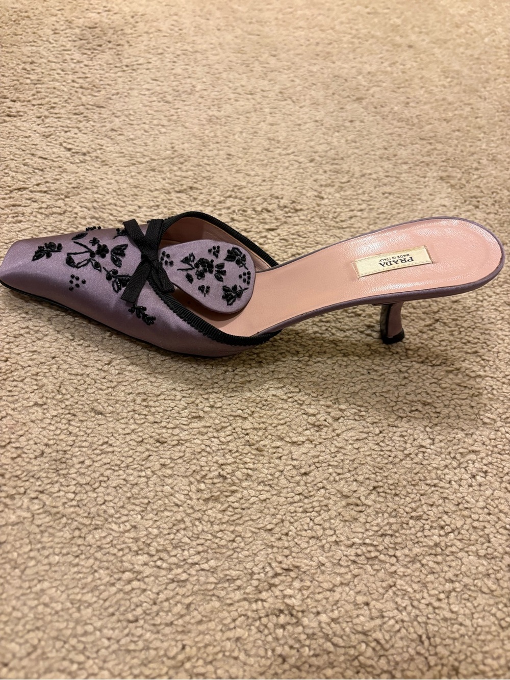RARE Prada Purple Satin Embellished Kitten Heels - Picture 4 of 9